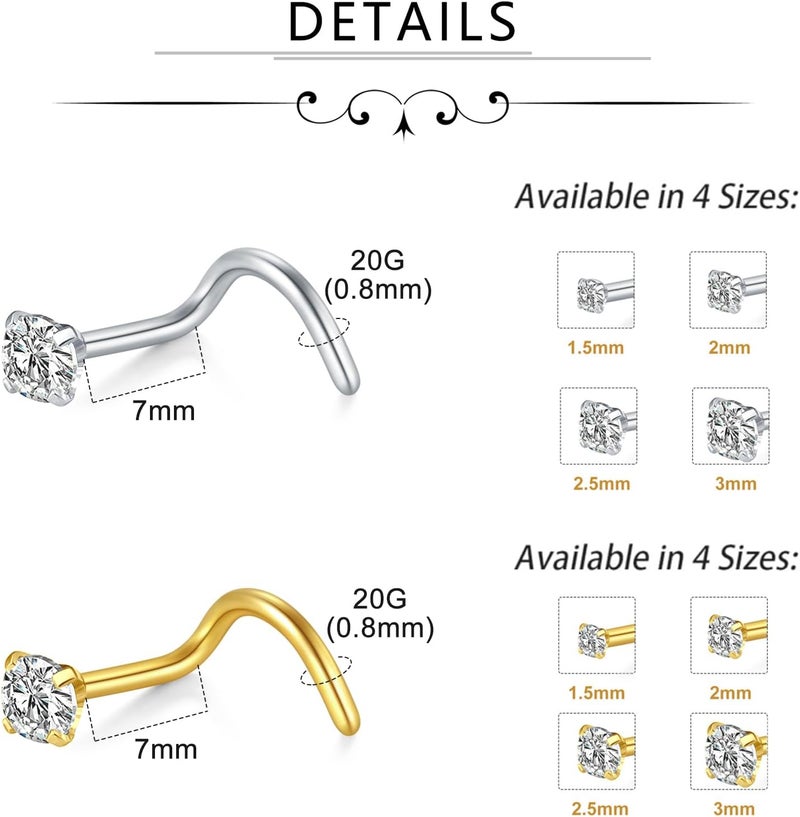 Incaton 20G Stainless Steel Nose Rings for Women Nose Rings Hoops L Shaped Nose Studs Screw Nose Piercing Jewelry for Women Men Silver Rose Gold Black Rainbow - Image 2
